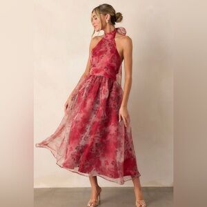 B.right S Brick Red Floral Halter any Event Dress.